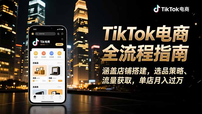 TikTok电商全流程指南，涵盖店铺搭建、选品策略、流量获取，单店月入过万青祥项目库-闲云创业网-老谢轻创网-中创网-福缘网-冒泡网-资源之家-魔方项目库青祥项目库