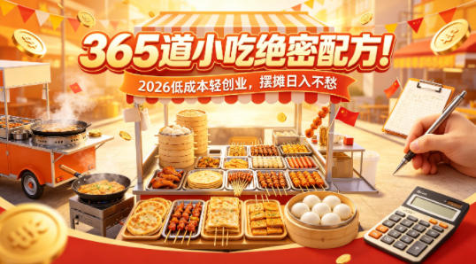365道小吃绝密配方！2026低成本轻创业，摆摊日入不愁青祥项目库-闲云创业网-老谢轻创网-中创网-福缘网-冒泡网-资源之家-魔方项目库青祥项目库