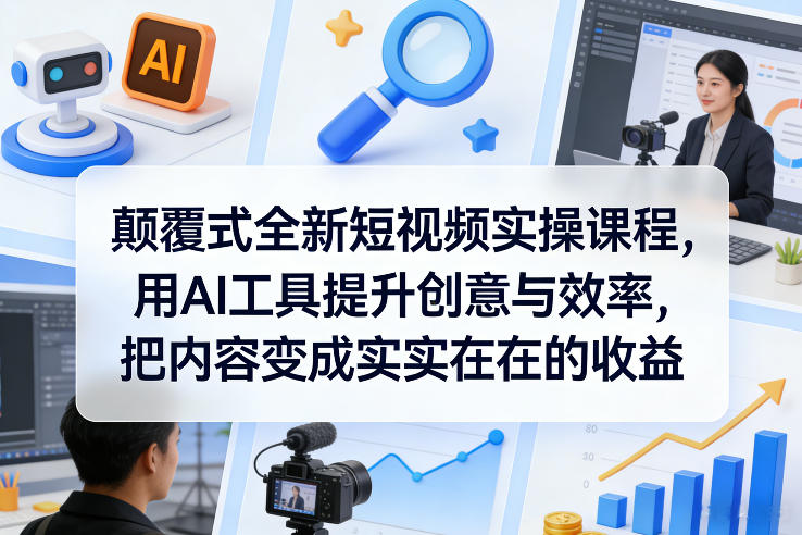 颠覆式全新短视频实操课程，用AI工具提升创意与效率，把内容变成实实在在的收益青祥项目库-闲云创业网-老谢轻创网-中创网-福缘网-冒泡网-资源之家-魔方项目库青祥项目库