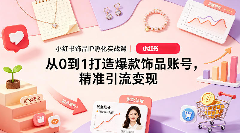 小红书饰品IP孵化实战课｜从0到1打造爆款饰品账号，精准引流变现青祥项目库-闲云创业网-老谢轻创网-中创网-福缘网-冒泡网-资源之家-魔方项目库青祥项目库