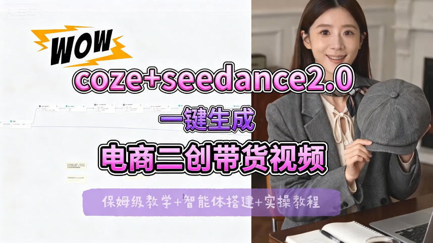 【Coze工作流搭建实操教程】seedance2.0+coze一键生成电商二创带货视频，全流程保姆级教学青祥项目库-闲云创业网-老谢轻创网-中创网-福缘网-冒泡网-资源之家-魔方项目库青祥项目库