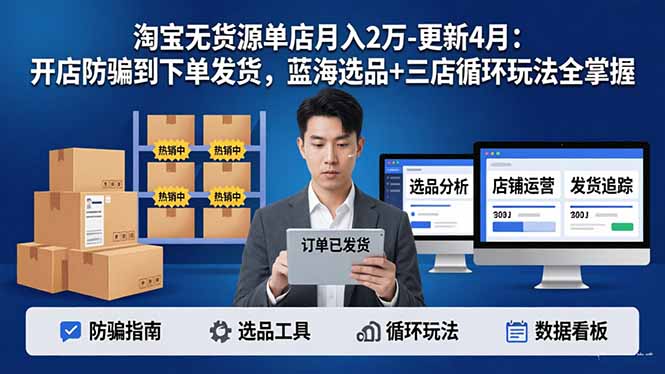 淘宝无货源5.0单店月入2万-更新4月：开店防骗到下单发货，蓝海选品+三店循环玩法全掌握青祥项目库-闲云创业网-老谢轻创网-中创网-福缘网-冒泡网-资源之家-魔方项目库青祥项目库