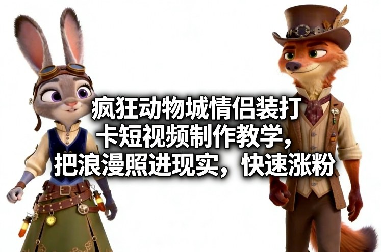 疯狂动物城情侣装打卡短视频制作教学，把浪漫照进现实，快速涨粉青祥项目库-闲云创业网-老谢轻创网-中创网-福缘网-冒泡网-资源之家-魔方项目库青祥项目库