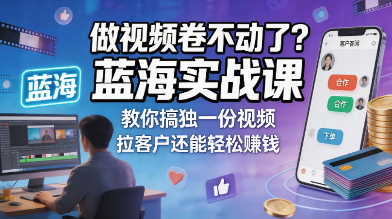 做视频卷不动了？蓝海实战课教你搞独一份视频，拉客户还能轻松賺钱！【原创双语字幕】青祥项目库-闲云创业网-老谢轻创网-中创网-福缘网-冒泡网-资源之家-魔方项目库青祥项目库