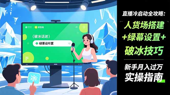 直播冷启动全攻略:人货场搭建+绿幕设置+破冰技巧,新手月入过万实操指南青祥项目库-闲云创业网-老谢轻创网-中创网-福缘网-冒泡网-资源之家-魔方项目库青祥项目库