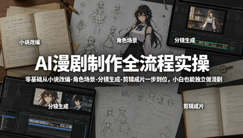 AI漫剧制作全流程实操，零基础从小说改编-角色场景-分镜生成-剪辑成片一步到位，小白也能独立做漫剧青祥项目库-闲云创业网-老谢轻创网-中创网-福缘网-冒泡网-资源之家-魔方项目库青祥项目库