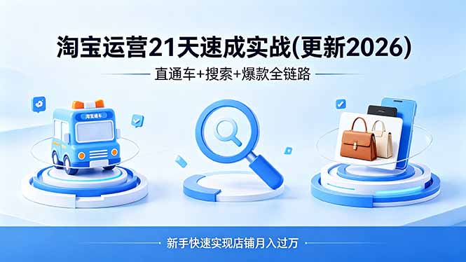 淘宝运营21天速成实战(更新4月青祥项目库-闲云创业网-老谢轻创网-中创网-福缘网-冒泡网-资源之家-魔方项目库青祥项目库