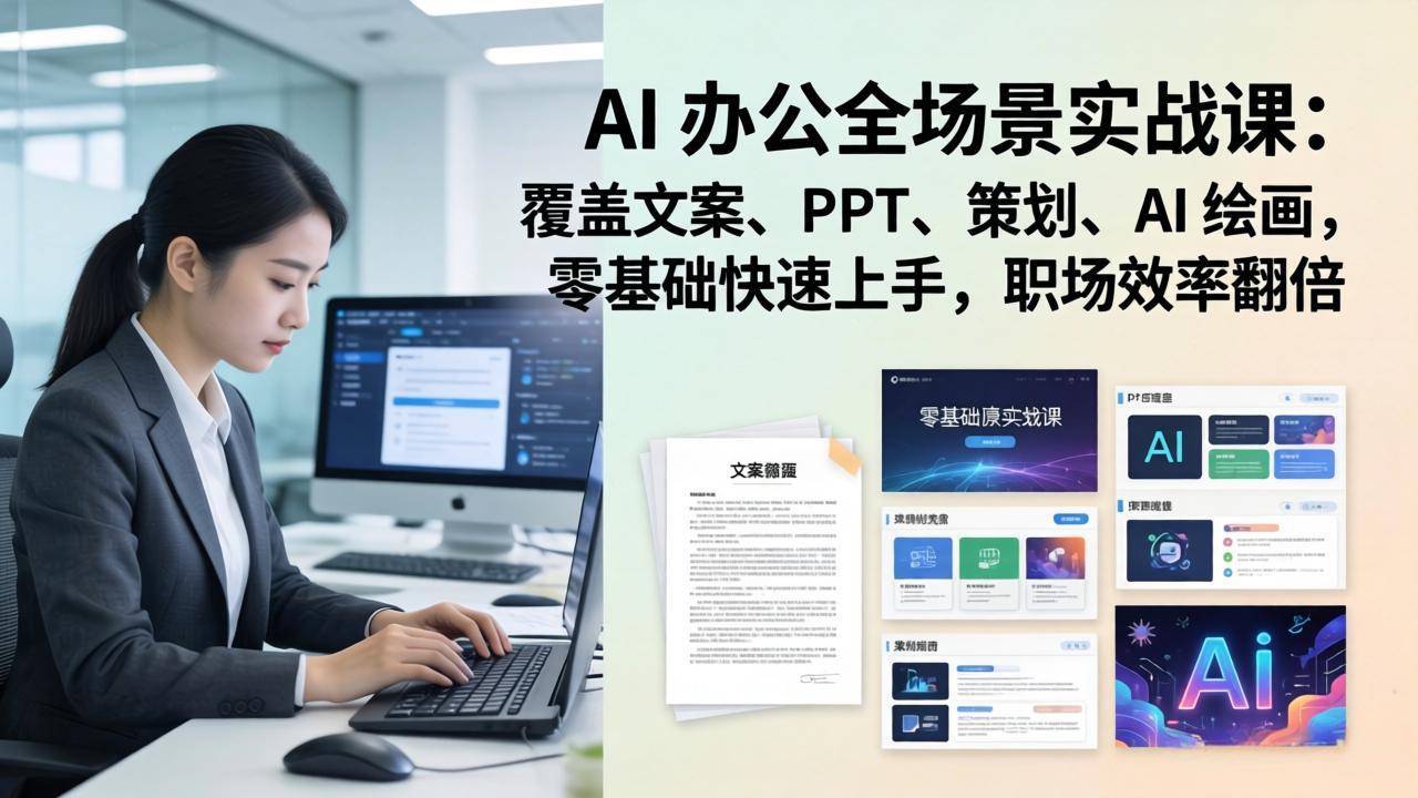AI 办公全场景实战课:覆盖文案、PPT、策划、AI 绘画,零基础快速上手,职场效率翻倍青祥项目库-闲云创业网-老谢轻创网-中创网-福缘网-冒泡网-资源之家-魔方项目库青祥项目库