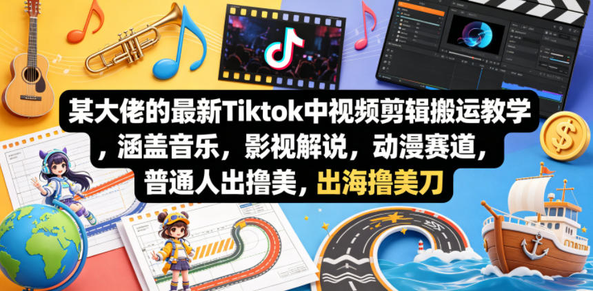 某大佬的最新Tiktok中视频剪辑搬运教学，涵盖音乐，影视解说，动漫赛道，普通人出海撸美刀青祥项目库-闲云创业网-老谢轻创网-中创网-福缘网-冒泡网-资源之家-魔方项目库青祥项目库