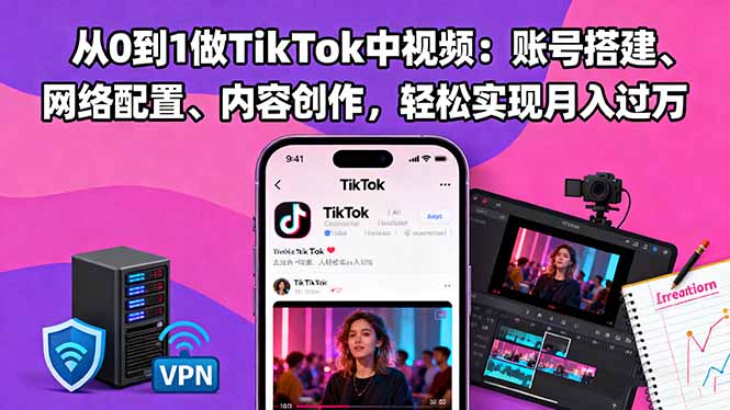 从0到1做TikTok中视频:账号搭建、网络配置、内容创作,轻松实现月入过万青祥项目库-闲云创业网-老谢轻创网-中创网-福缘网-冒泡网-资源之家-魔方项目库青祥项目库