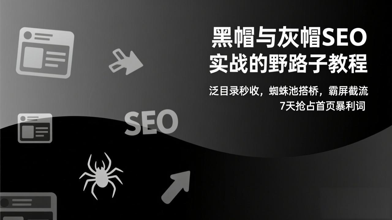 黑帽与灰帽SEO实战的野路子教程：泛目录秒收，蜘蛛池搭桥，霸屏截流，7天抢占首页暴利词青祥项目库-闲云创业网-老谢轻创网-中创网-福缘网-冒泡网-资源之家-魔方项目库青祥项目库