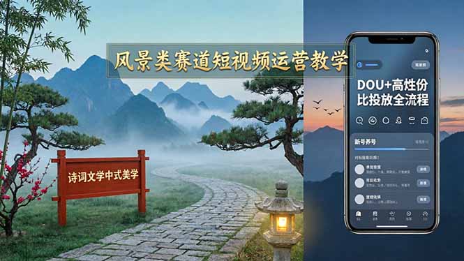 风景类赛道短视频运营教学：诗词文学中式美学，新号养号对标账号定位，DOU+高性价比投放全流程青祥项目库-闲云创业网-老谢轻创网-中创网-福缘网-冒泡网-资源之家-魔方项目库青祥项目库