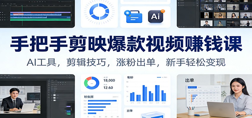 手把手剪映爆款视频赚钱课：AI工具，剪辑技巧，涨粉出单，新手轻松变现青祥项目库-闲云创业网-老谢轻创网-中创网-福缘网-冒泡网-资源之家-魔方项目库青祥项目库