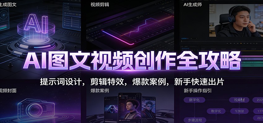 AI图文视频创作全攻略:提示词设计,剪辑特效,爆款案例,新手快速出片青祥项目库-闲云创业网-老谢轻创网-中创网-福缘网-冒泡网-资源之家-魔方项目库青祥项目库