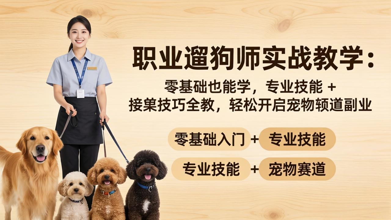 职业遛狗师实战教学：零基础也能学，专业技能 + 接单技巧全教，轻松开启宠物赛道副业青祥项目库-闲云创业网-老谢轻创网-中创网-福缘网-冒泡网-资源之家-魔方项目库青祥项目库