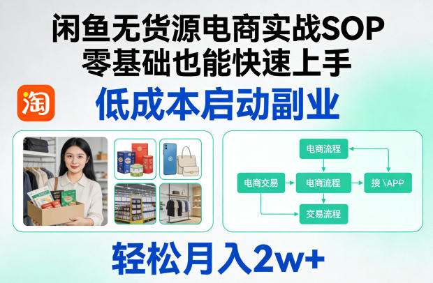闲鱼无货源电商实战SOP,零基础也能快速上手,低成本启动副业,轻松月入2w+青祥项目库-闲云创业网-老谢轻创网-中创网-福缘网-冒泡网-资源之家-魔方项目库青祥项目库