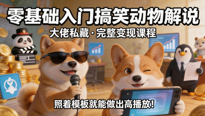 零基础入门搞笑动物解说，大佬私藏完整变现课程，照着模板就能做出高播放青祥项目库-闲云创业网-老谢轻创网-中创网-福缘网-冒泡网-资源之家-魔方项目库青祥项目库