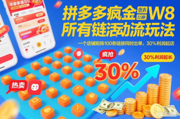 拼多多疯狂活动流玩法，所有链接全部打标，一个店铺矩阵100条链接同时出单，30%利润起店青祥项目库-闲云创业网-老谢轻创网-中创网-福缘网-冒泡网-资源之家-魔方项目库青祥项目库