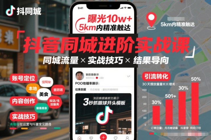 抖音同城进阶实战课，助你同城流量拿到结果青祥项目库-闲云创业网-老谢轻创网-中创网-福缘网-冒泡网-资源之家-魔方项目库青祥项目库