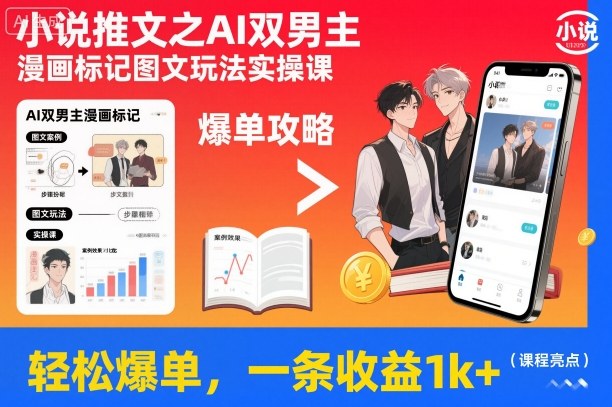 小说推文之AI双男主漫画标记图文玩法实操课，轻松爆单，一条收益1k+青祥项目库-闲云创业网-老谢轻创网-中创网-福缘网-冒泡网-资源之家-魔方项目库青祥项目库