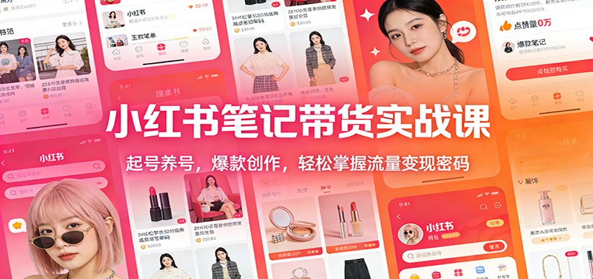 小红书笔记带货实战课：起号养号，爆款创作，轻松掌握流量变现密码青祥项目库-闲云创业网-老谢轻创网-中创网-福缘网-冒泡网-资源之家-魔方项目库青祥项目库