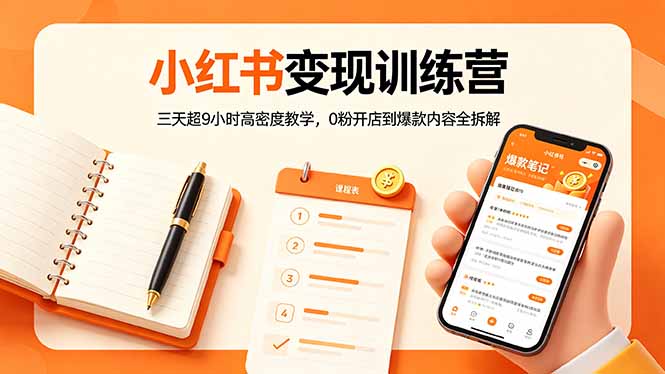 小红书变现训练营：三天超9小时高密度教学，0粉开店到爆款内容全拆解青祥项目库-闲云创业网-老谢轻创网-中创网-福缘网-冒泡网-资源之家-魔方项目库青祥项目库