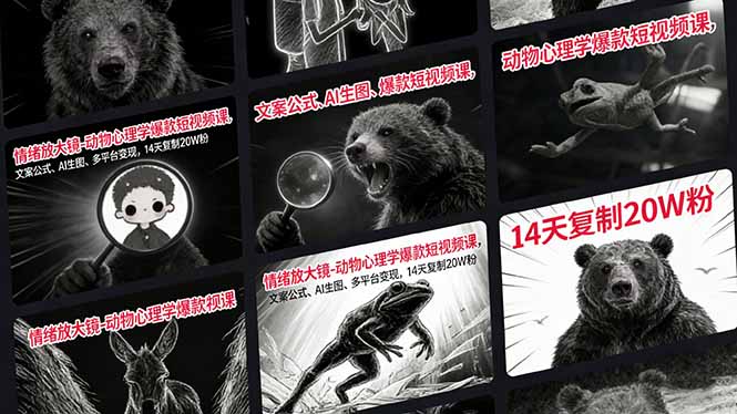 情绪放大镜-动物心理学爆款短视频课，文案公式、AI生图、多平台变现，14天复制20W粉青祥项目库-闲云创业网-老谢轻创网-中创网-福缘网-冒泡网-资源之家-魔方项目库青祥项目库