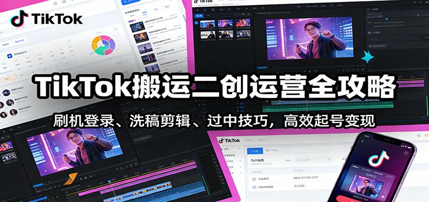 TikTok搬运二创运营全攻略：刷机登录、洗稿剪辑 、过中技巧，高效起号变现青祥项目库-闲云创业网-老谢轻创网-中创网-福缘网-冒泡网-资源之家-魔方项目库青祥项目库
