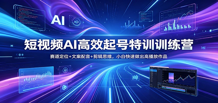 短视频AI高效起号特训训练营：赛道定位+文案配音+剪辑思维，小白快速做出高播放作品青祥项目库-闲云创业网-老谢轻创网-中创网-福缘网-冒泡网-资源之家-魔方项目库青祥项目库