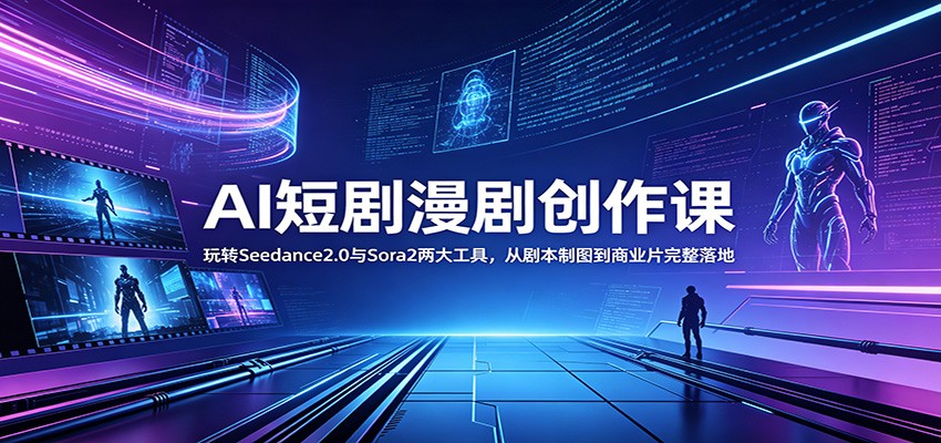 AI短剧漫剧创作课：玩转Seedance2.0与 Sora2两大工具，从剧本制图到商业片完整落地青祥项目库-闲云创业网-老谢轻创网-中创网-福缘网-冒泡网-资源之家-魔方项目库青祥项目库