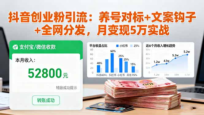 抖音创业粉引流：养号对标+文案钩子+全网分发，月变现5万实战青祥项目库-闲云创业网-老谢轻创网-中创网-福缘网-冒泡网-资源之家-魔方项目库青祥项目库
