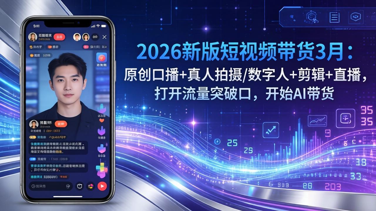 2026新版短视频带货3月:原创口播+真人拍摄/数字人+剪辑+直播,打开流量突破口,开始AI带货青祥项目库-闲云创业网-老谢轻创网-中创网-福缘网-冒泡网-资源之家-魔方项目库青祥项目库