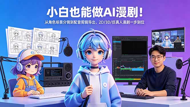 小白也能做AI漫剧！从角色场景分镜到配音剪辑导出，2D/3D/仿真人漫剧一步到位青祥项目库-闲云创业网-老谢轻创网-中创网-福缘网-冒泡网-资源之家-魔方项目库青祥项目库