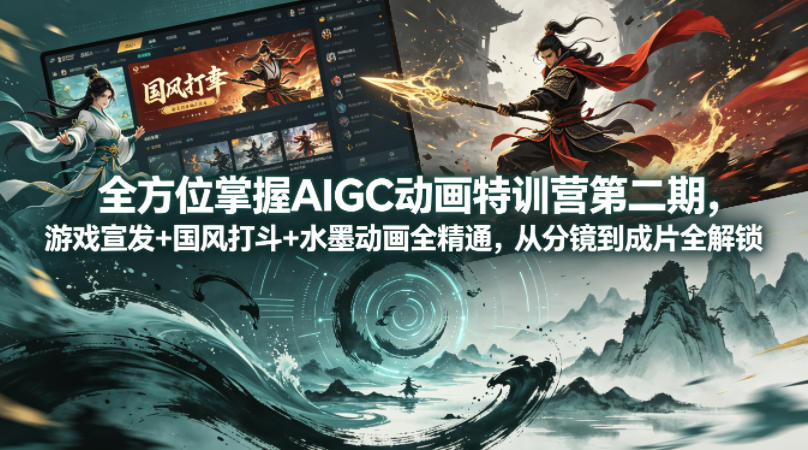 全方位掌握AIGC动画特训营第二期，游戏宣发+国风打斗+水墨动画全精通，从分镜到成片全解锁青祥项目库-闲云创业网-老谢轻创网-中创网-福缘网-冒泡网-资源之家-魔方项目库青祥项目库