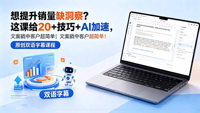 想提升销量缺洞察？这课给 20 + 技巧 + AI 加速，文案戳中客户超简单！【原创双语字幕】青祥项目库-闲云创业网-老谢轻创网-中创网-福缘网-冒泡网-资源之家-魔方项目库青祥项目库