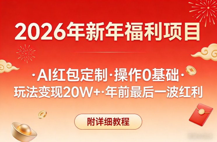 新年福利项目，AI红包定制，操作0基础，玩法变现20W+年前最后一波红利，附详细教程青祥项目库-闲云创业网-老谢轻创网-中创网-福缘网-冒泡网-资源之家-魔方项目库青祥项目库