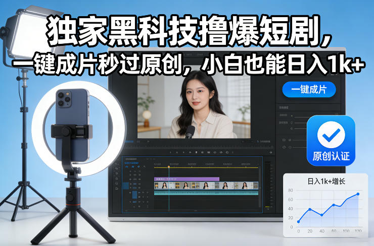 独家黑科技撸爆短剧，一键成片秒过原创，小白也能日入1k+【揭秘】青祥项目库-闲云创业网-老谢轻创网-中创网-福缘网-冒泡网-资源之家-魔方项目库青祥项目库