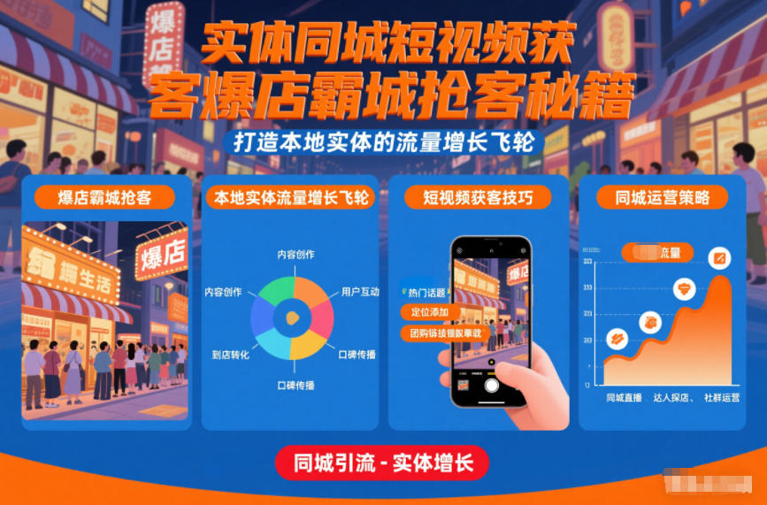 实体同城短视频获客爆店霸城抢客秘籍，打造本地实体的流量增长飞轮青祥项目库-闲云创业网-老谢轻创网-中创网-福缘网-冒泡网-资源之家-魔方项目库青祥项目库