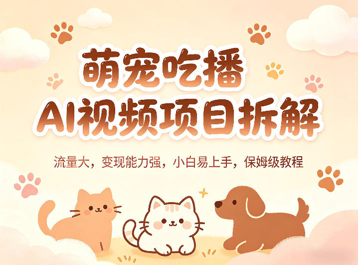 萌宠吃播AI视频项目拆解，流量大，变现能力强，小白易上手，保姆级教程青祥项目库-闲云创业网-老谢轻创网-中创网-福缘网-冒泡网-资源之家-魔方项目库青祥项目库