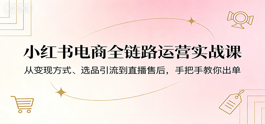 小红书电商全链路运营实战课：从变现方式、选品引流到直播售后，手把手教你出单青祥项目库-闲云创业网-老谢轻创网-中创网-福缘网-冒泡网-资源之家-魔方项目库青祥项目库