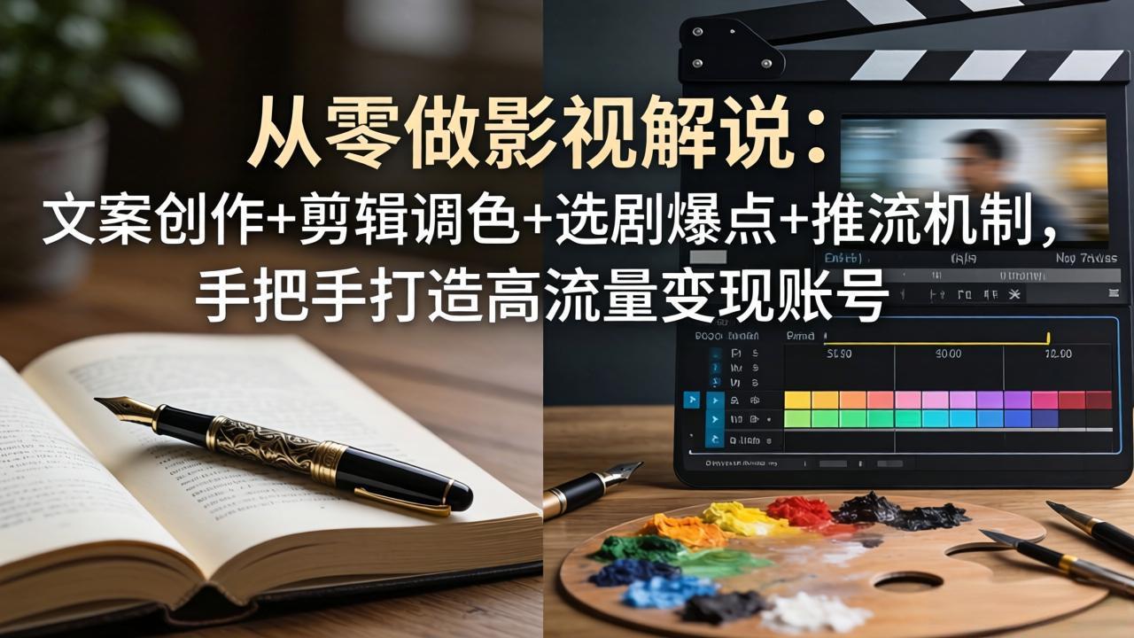从零做影视解说：文案创作+剪辑调色+选剧爆点+推流机制，手把手打造高流量变现账号青祥项目库-闲云创业网-老谢轻创网-中创网-福缘网-冒泡网-资源之家-魔方项目库青祥项目库