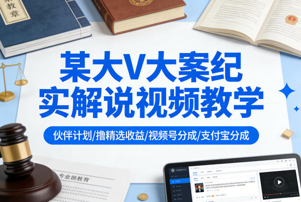某大V大案纪实解说视频教学，可做伙伴计划、撸精选收益，视频号和支付宝分成计划均可青祥项目库-闲云创业网-老谢轻创网-中创网-福缘网-冒泡网-资源之家-魔方项目库青祥项目库