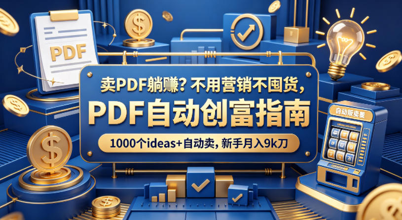 卖PDF躺賺？不用营销不囤货，PDF自动创富指南，1000个ideas+自动卖，新手月入9k刀【原创双语字幕】青祥项目库-闲云创业网-老谢轻创网-中创网-福缘网-冒泡网-资源之家-魔方项目库青祥项目库