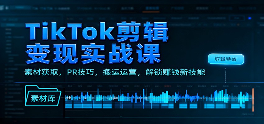 TikTok剪辑变现实战课：素材获取，PR技巧，搬运运营，解锁赚钱新技能青祥项目库-闲云创业网-老谢轻创网-中创网-福缘网-冒泡网-资源之家-魔方项目库青祥项目库