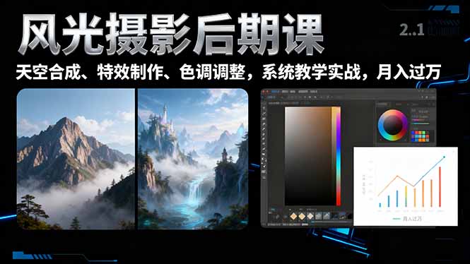 风光摄影后期课,一键换天空合成、特效制作、色调调整,月入过万青祥项目库-闲云创业网-老谢轻创网-中创网-福缘网-冒泡网-资源之家-魔方项目库青祥项目库