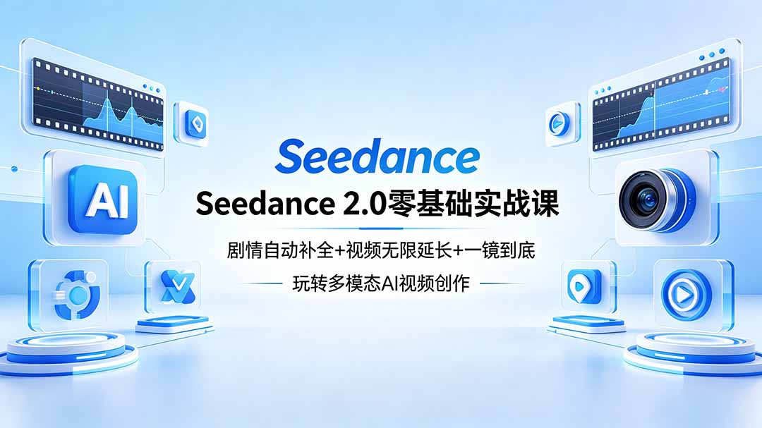 Seedance 2.0零基础实战课：剧情自动补全+视频无限延长+一镜到底：玩转多模态AI视频创作青祥项目库-闲云创业网-老谢轻创网-中创网-福缘网-冒泡网-资源之家-魔方项目库青祥项目库