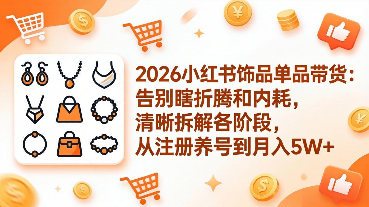 2026小红书饰品单品带货：告别瞎折腾和内耗，清晰拆解各阶段，从注册养号到月入5W+青祥项目库-闲云创业网-老谢轻创网-中创网-福缘网-冒泡网-资源之家-魔方项目库青祥项目库