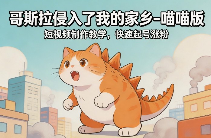 哥斯拉侵入了我的家乡–喵喵版短视频制作教学，快速起号涨粉青祥项目库-闲云创业网-老谢轻创网-中创网-福缘网-冒泡网-资源之家-魔方项目库青祥项目库
