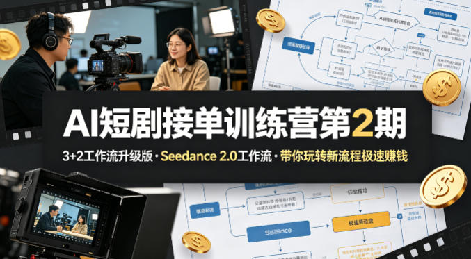 AI短剧接单训练营第2期,3+2工作流升级版,Seedance 2.0工作流,带你玩转新流程极速賺钱青祥项目库-闲云创业网-老谢轻创网-中创网-福缘网-冒泡网-资源之家-魔方项目库青祥项目库