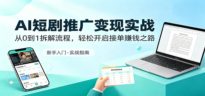 AI短剧推广变现实战：从0到1拆解流程，轻松开启接单赚钱之路青祥项目库-闲云创业网-老谢轻创网-中创网-福缘网-冒泡网-资源之家-魔方项目库青祥项目库